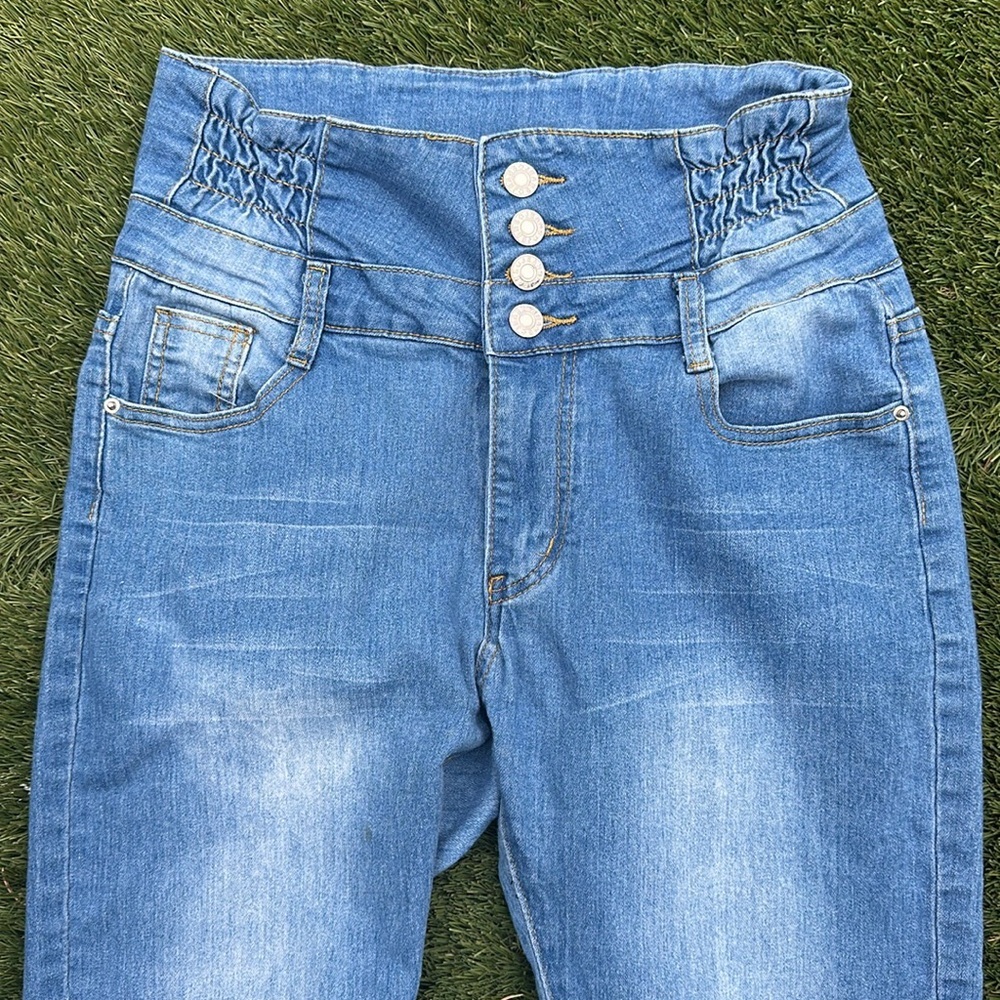 90s Classic vintage high waist button up denim blue pencil jeans Sz27